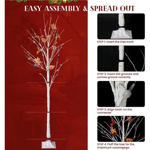 Lighted Birch Tree, 4 feet 5 feet & 6 Feet Sets of 3 w/ 200 Cherry Blossom Light - Picture 7 of 7
